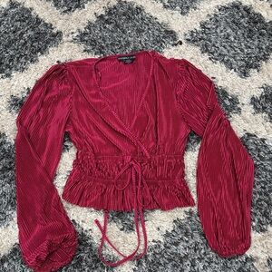 Burgundy Pleated Wrap Blouse